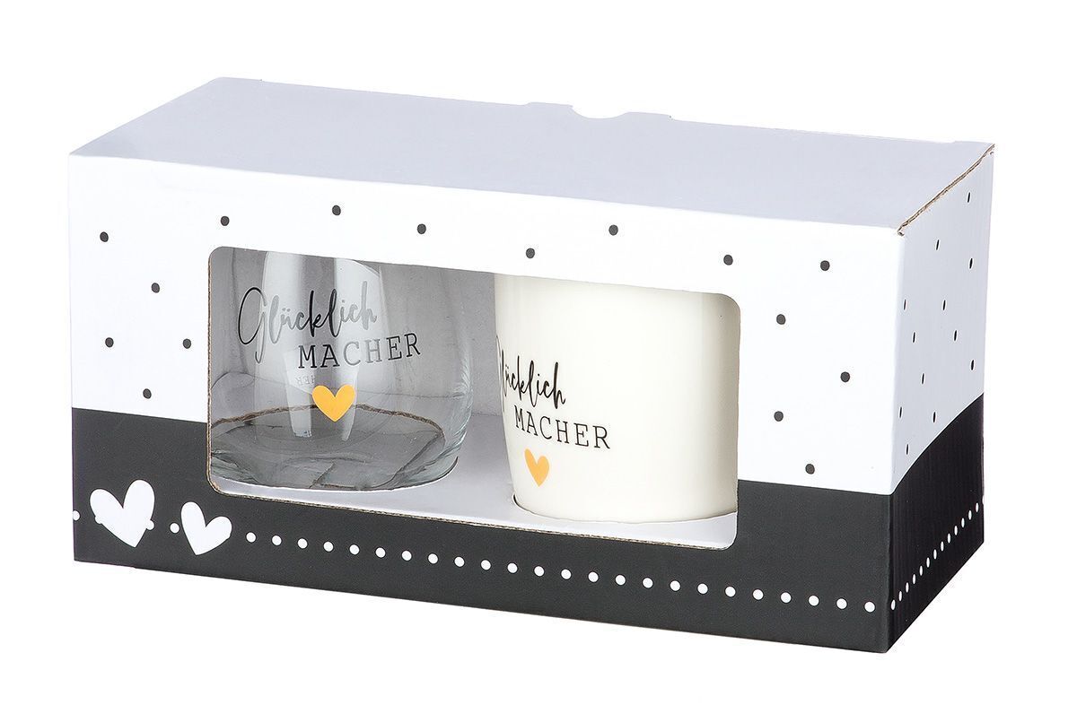 51341_2 2er Set Tasse und Glas "Glücklich Macher"