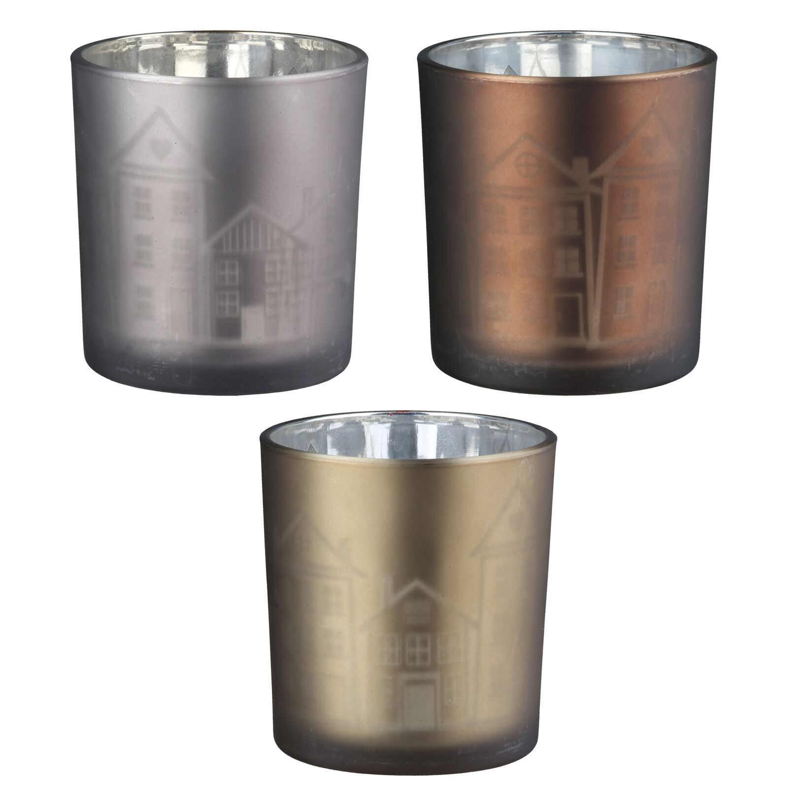 Windlicht Stadtlichter braun 8cm Pokal, Stahl, Rauchrohr