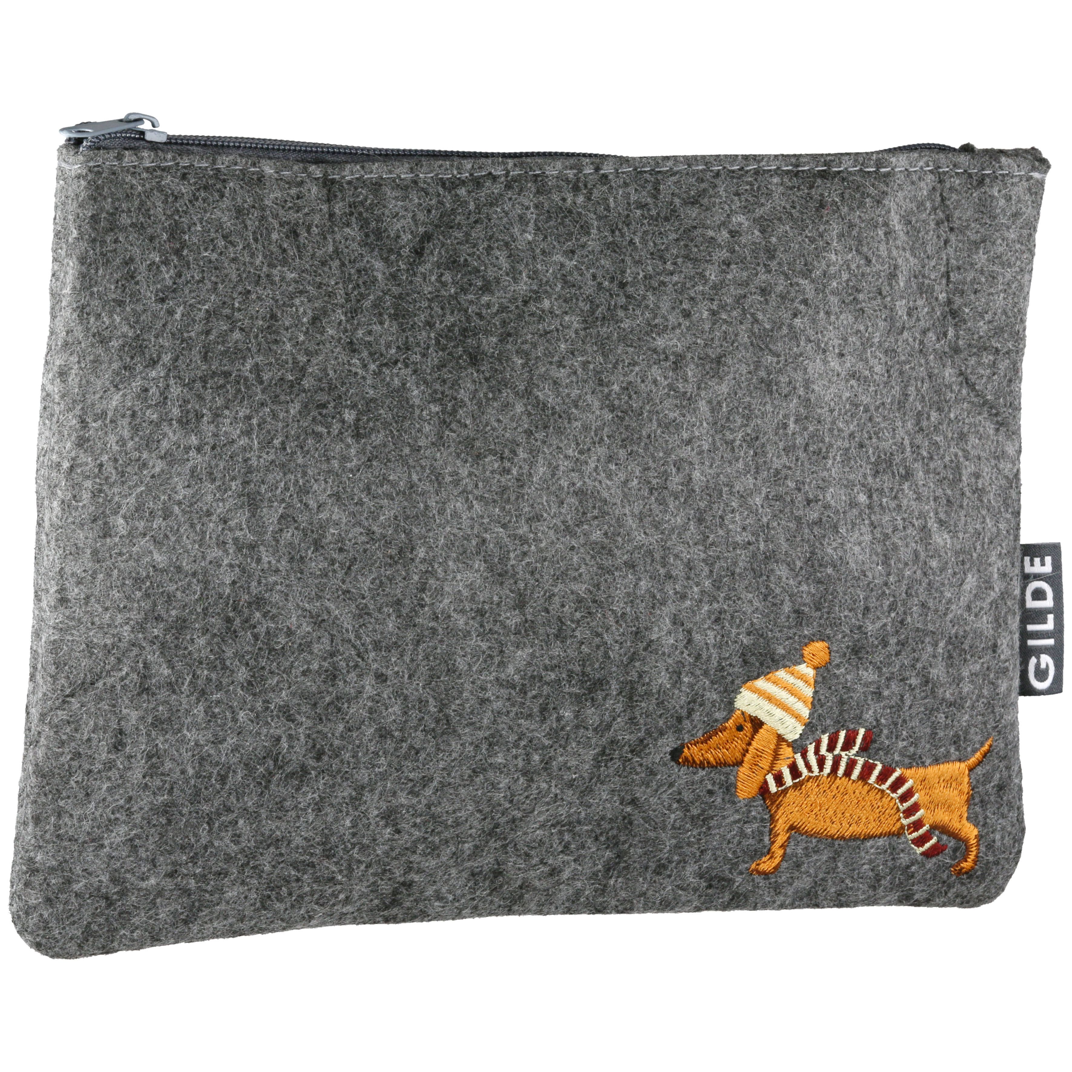 Täschchen Frieda 20cm Tasche, Portemonnaie, Filz, Grau, Stickerei-Hund