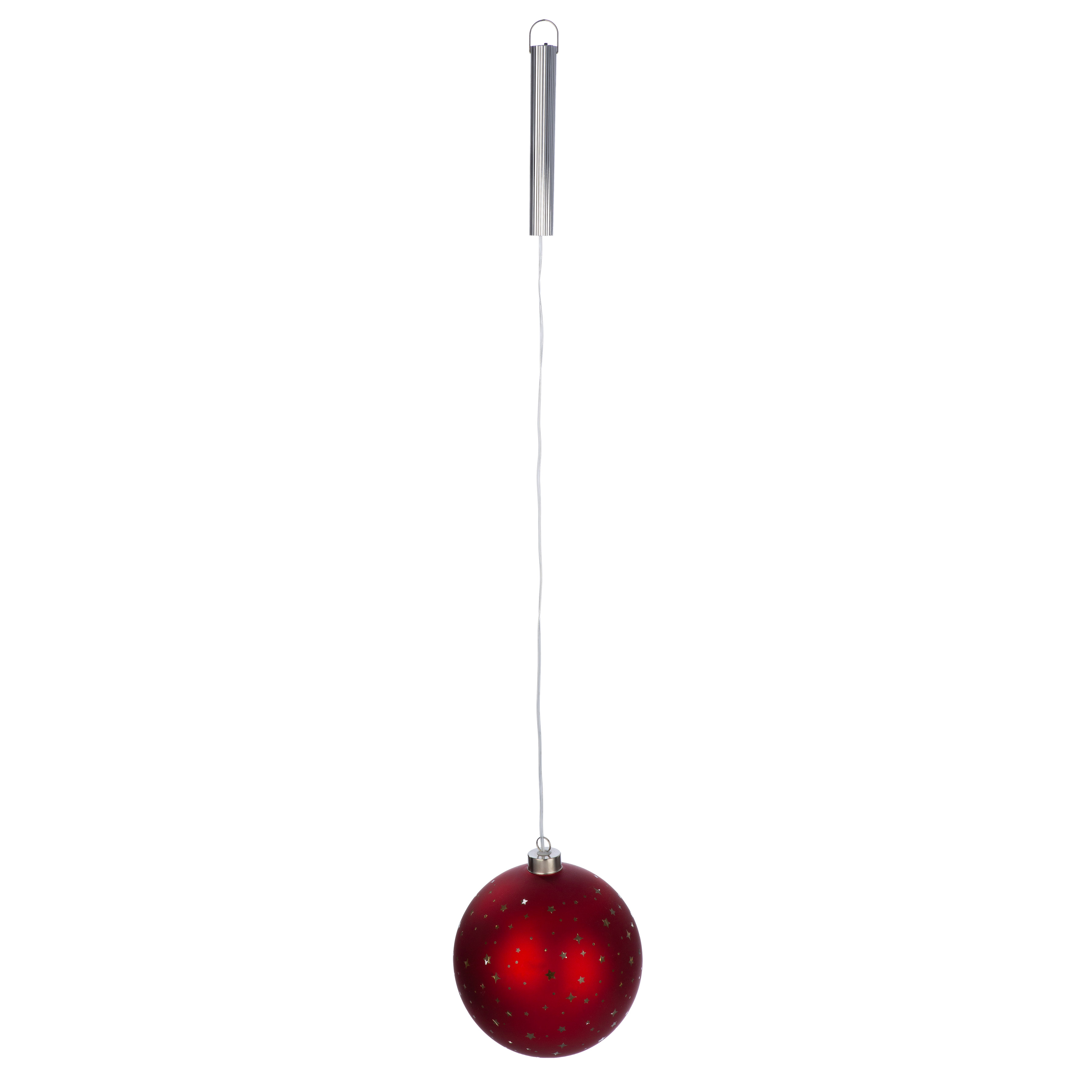 Weihnachtskugel, Baumschmuck, Rot, Glitzersterne, Aufhängekette