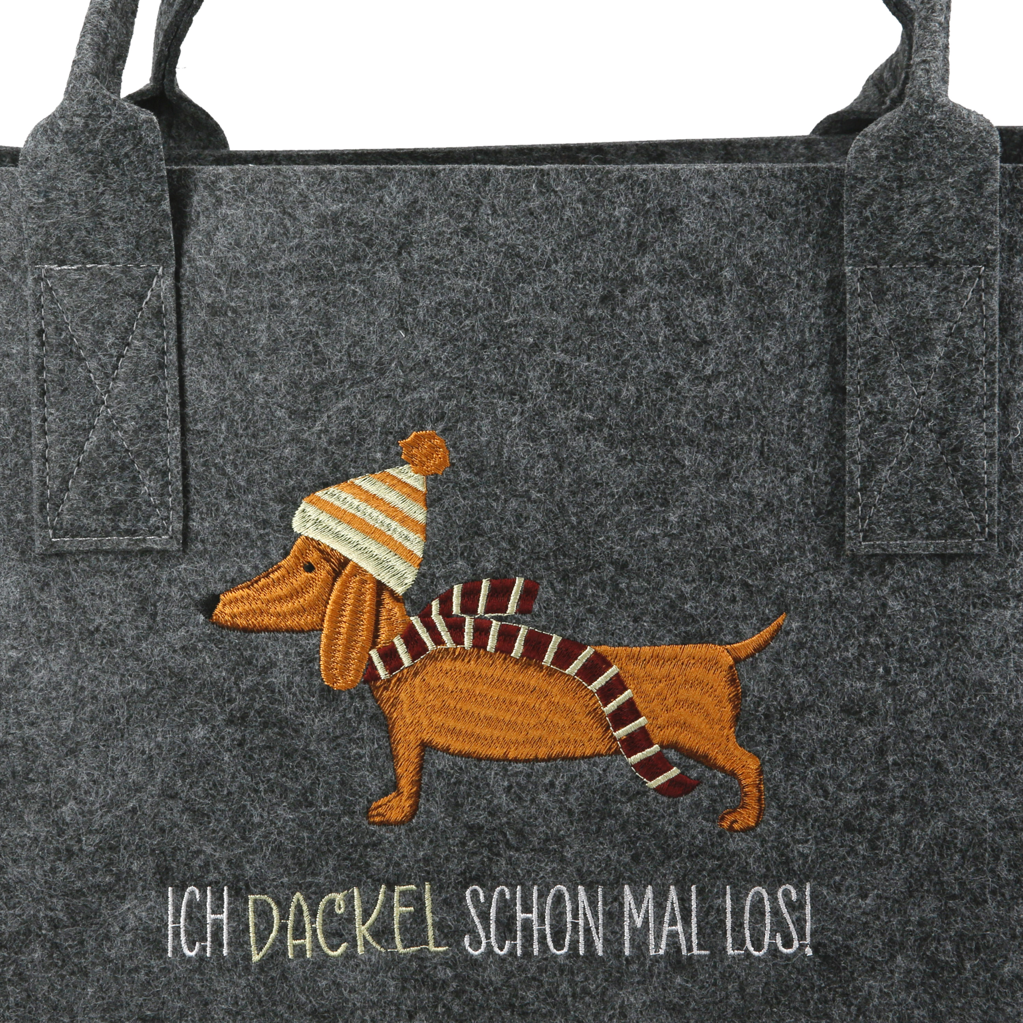 Tasche Frieda 40cm Tasche, Filz, Grau, Hund, Stickerei