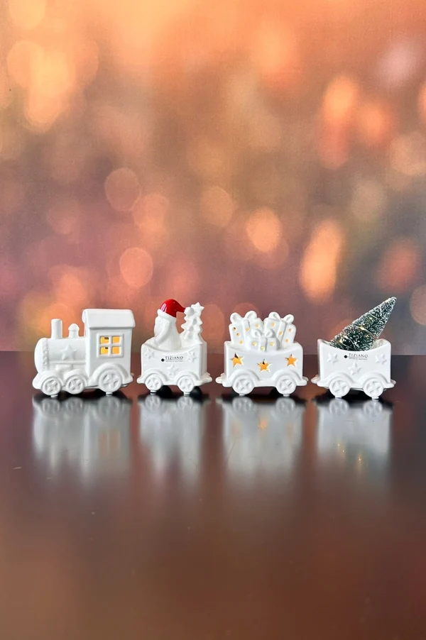 Weihnachtszug, Miniaturzug, Weihnachtsdekoration, Keramik, Winterdeko
