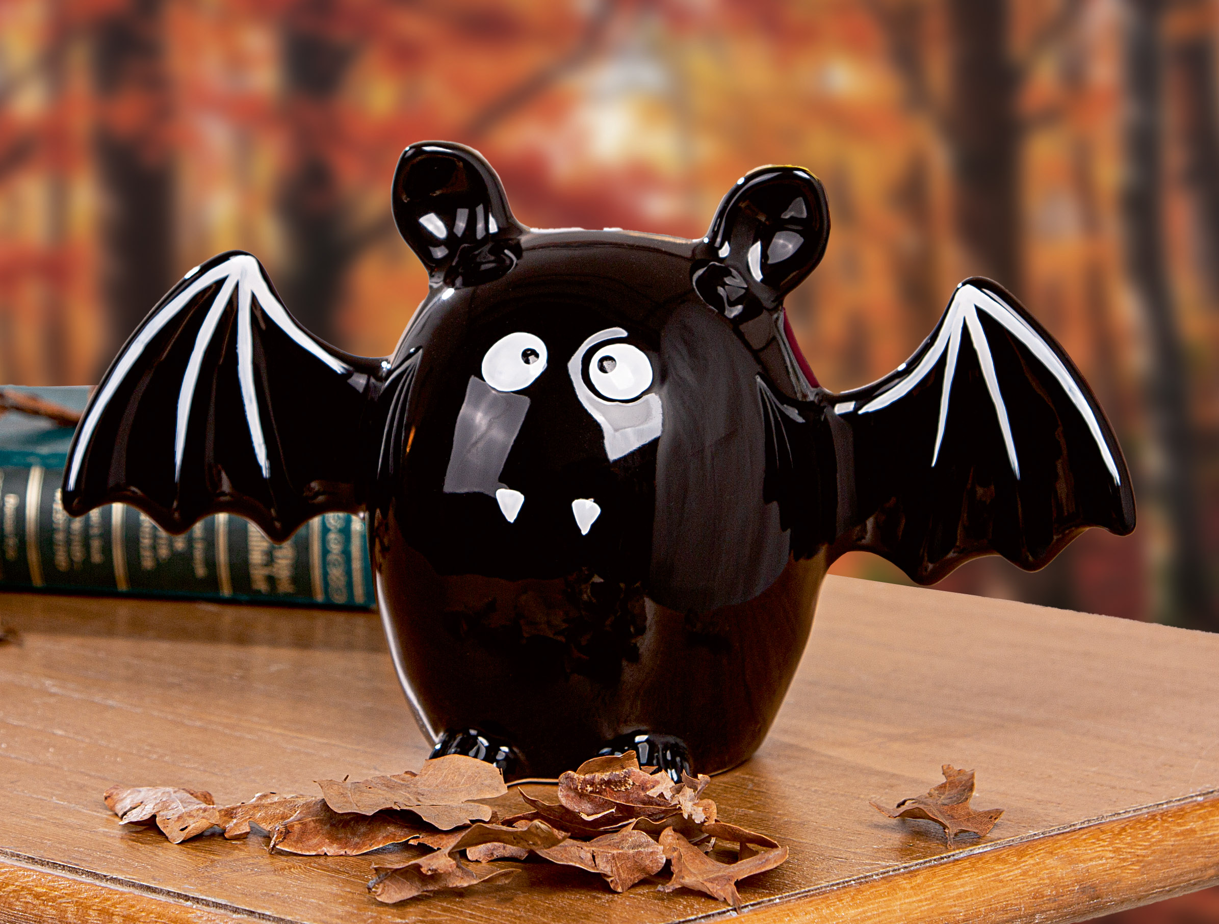 Dekofigur Fledermaus Halloween Fledermaus, Fledermausfigur, schwarzes figurine, glasierte keramik, dekoration
