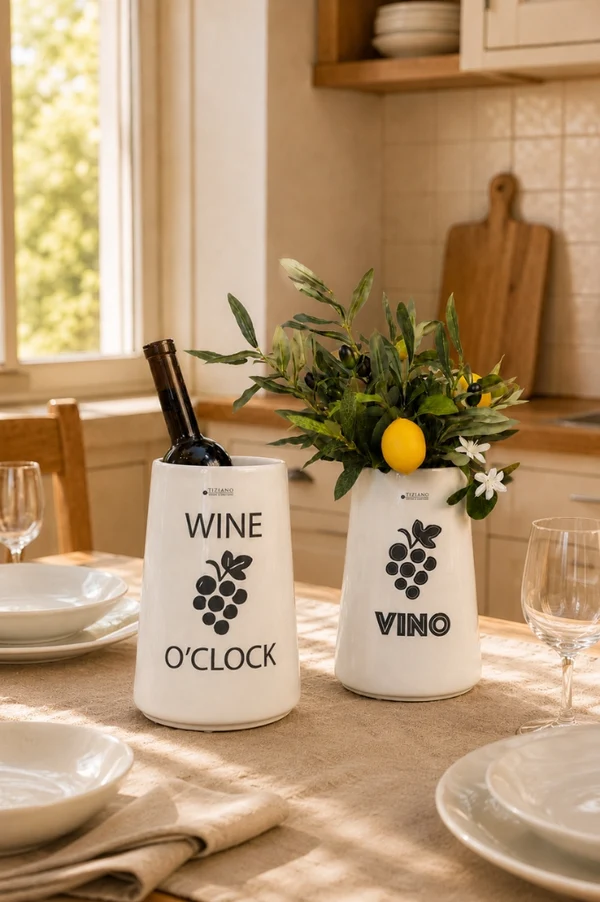 Weinkühler Torello "Vino o Clock" cremeweiß Wein-Serve, Korken, Weinkaraffe, Tischdeko, Grapes-Display