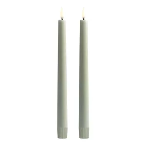 LED Spitzkerzen im 2er-Set, Sage Green, 2,3x25cm Kerzen, Stabkerzen, grau, duale Kerzen, Candles