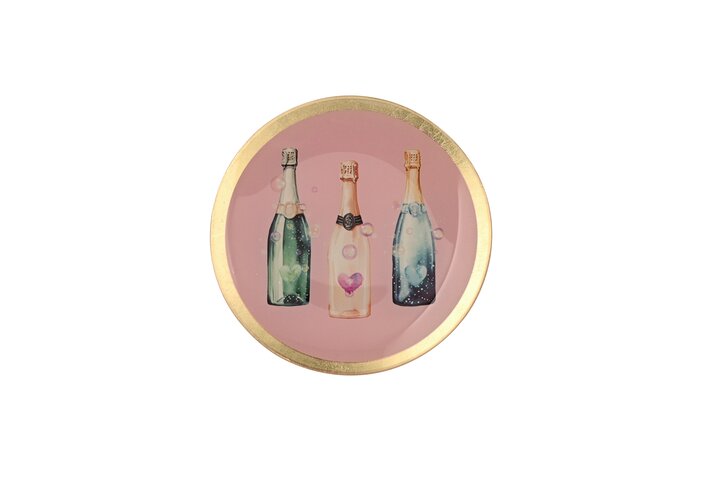 Flasche, Champagnerflasche, Glasuntersetzer, Dekorplatte, Pink