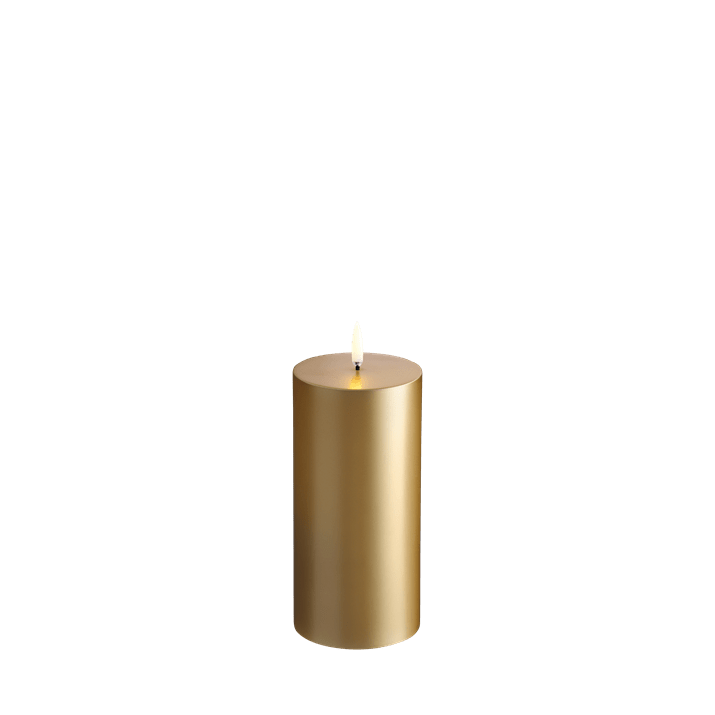 Piffany LED Stumpenkerze Gold Finish, glatt, 7,8x15cm Kerze, Stumpfer Zylinder, goldfarbene Kerze, Deko-Kerze, Kerzenlicht
