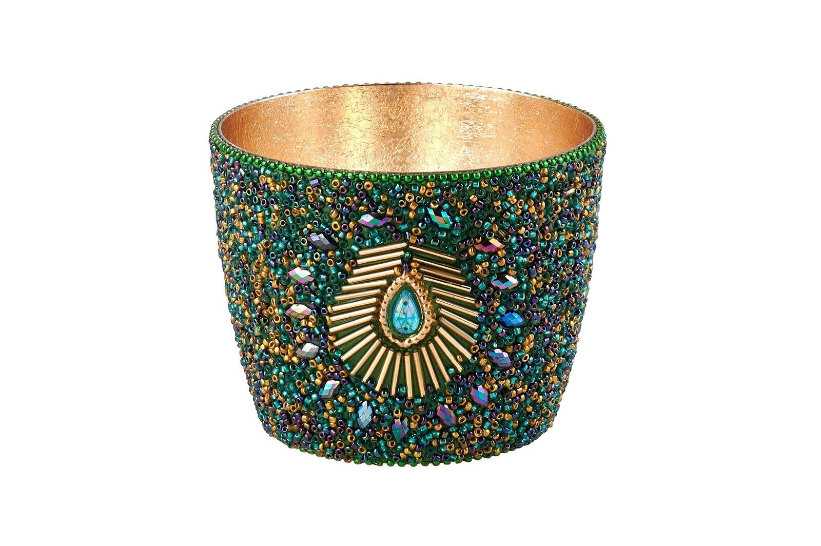 1074504008 Madras Windlicht M Perlen grün