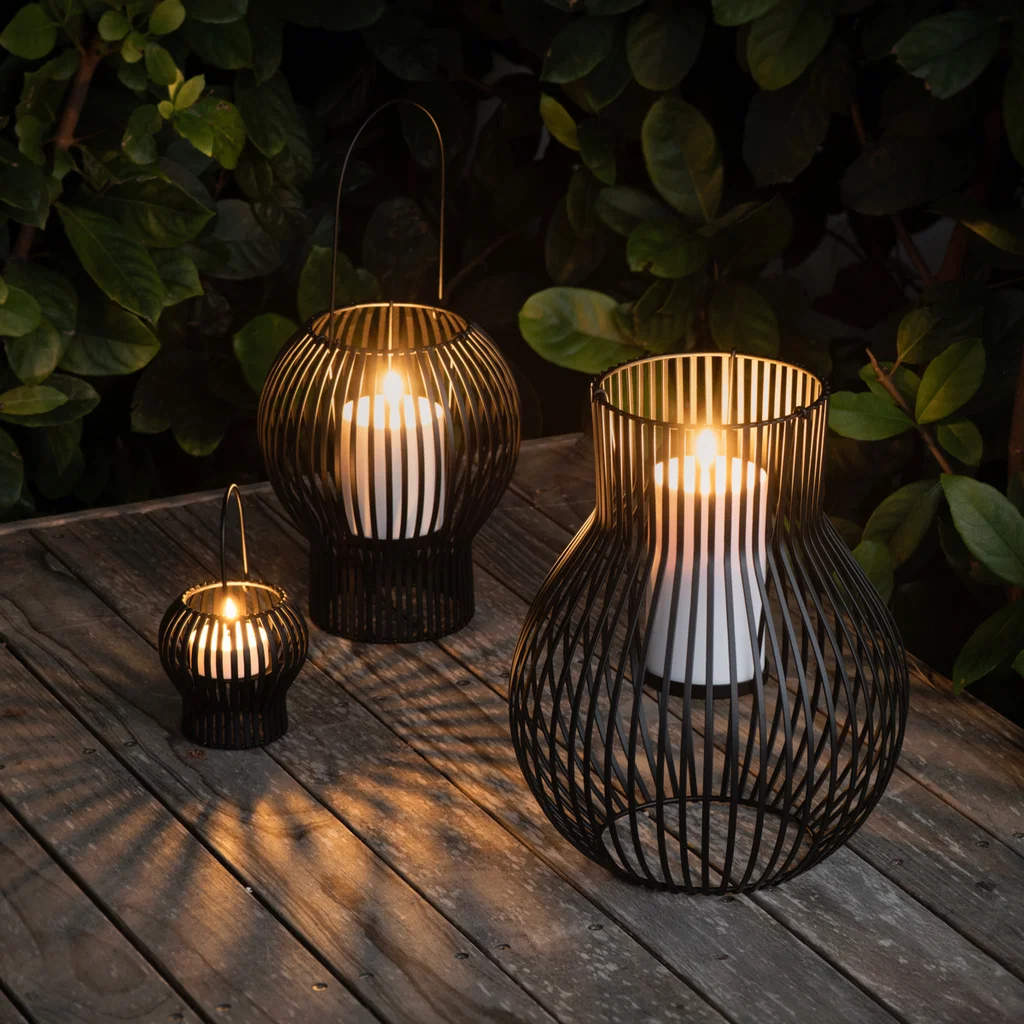 Upside Down Lantern von Piffany, Outdoor, Medium, Schwarz Laternen, Lampen, Metall, Gitterdesign, Kerzenlicht