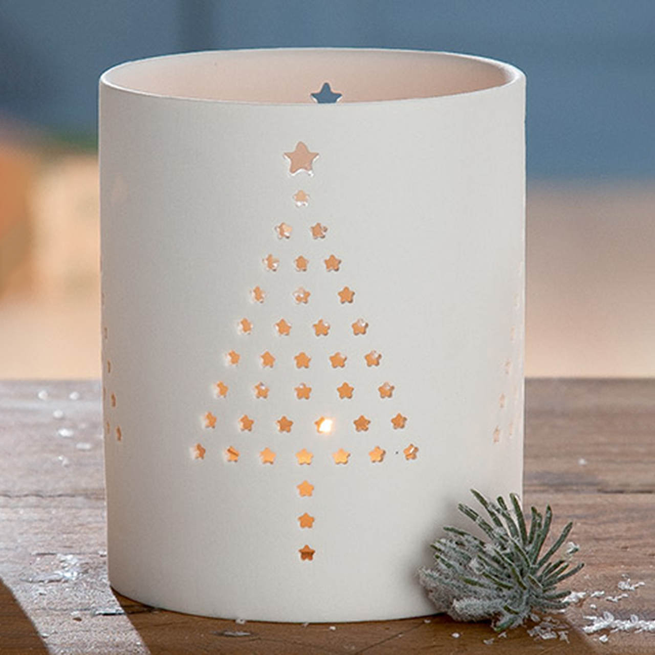 Windlicht Weihnachten Keramik weiß 10cm (Baum)