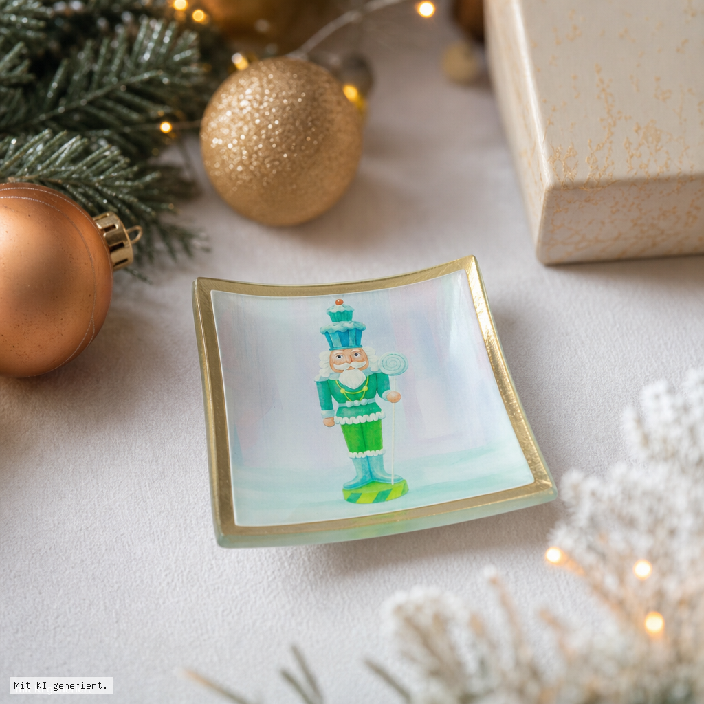 Love Plates Glasteller S mit Nußknacker Motiv, mehrfarbig Weihnachtsdeko, Schüssel, Deko-Schale, Nußknacker, Märchenfigur