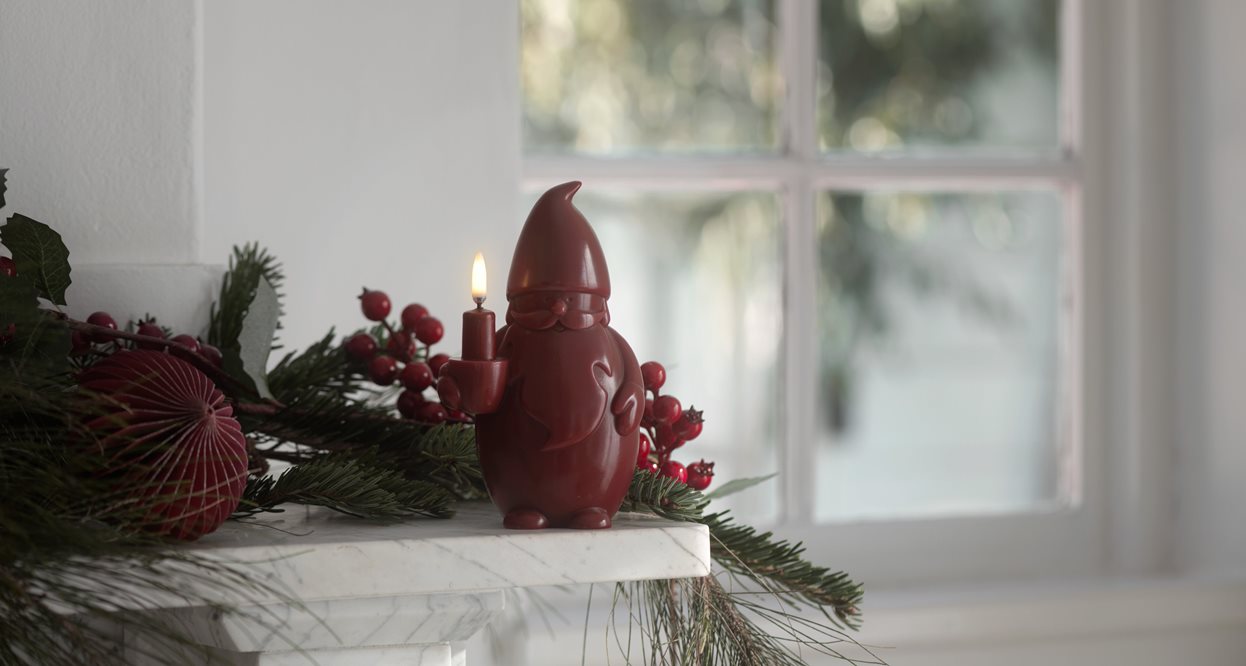Santa Claus LED Kerze Olive grün 10x17cm Weihnachtsdekoration, Wichtel-Figur, Keramik, Rot, Kerzenhalter