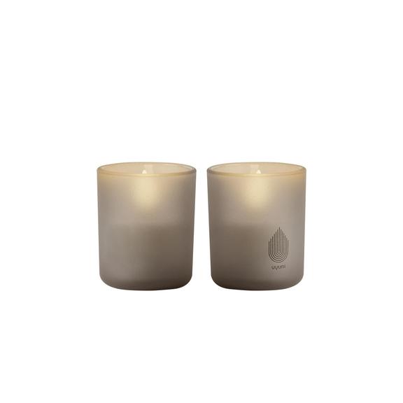 Uyuni LED Glas Stumpenkerze 6x7cm sandstone 2er Set Töpferei, Kunst, Porzellan, Kerze