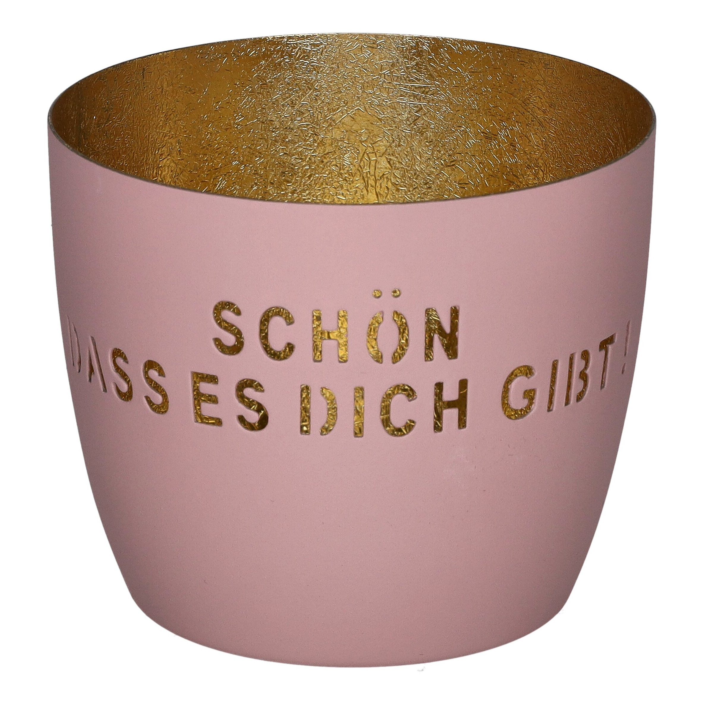 Madras Windlicht M mit Motiv Schön dass es Dich gibt rosa/gold Tasse, Becher, Keramik, Rosa, Goldtext