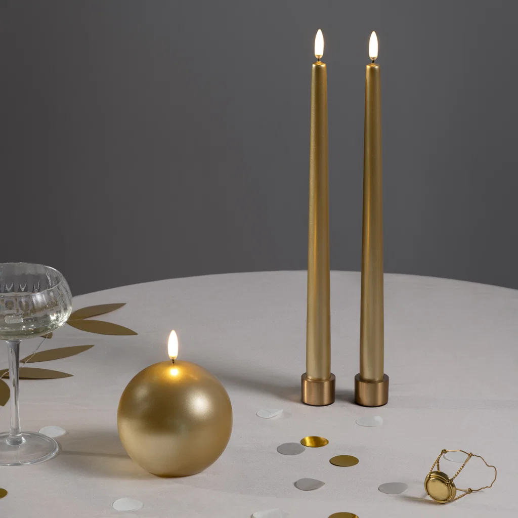 Piffany LED Spitzkerzen mit Goldfinish, 2er-Set, 2,3x32cm gold, kerzen, tischdekoration, kugelornament, ring