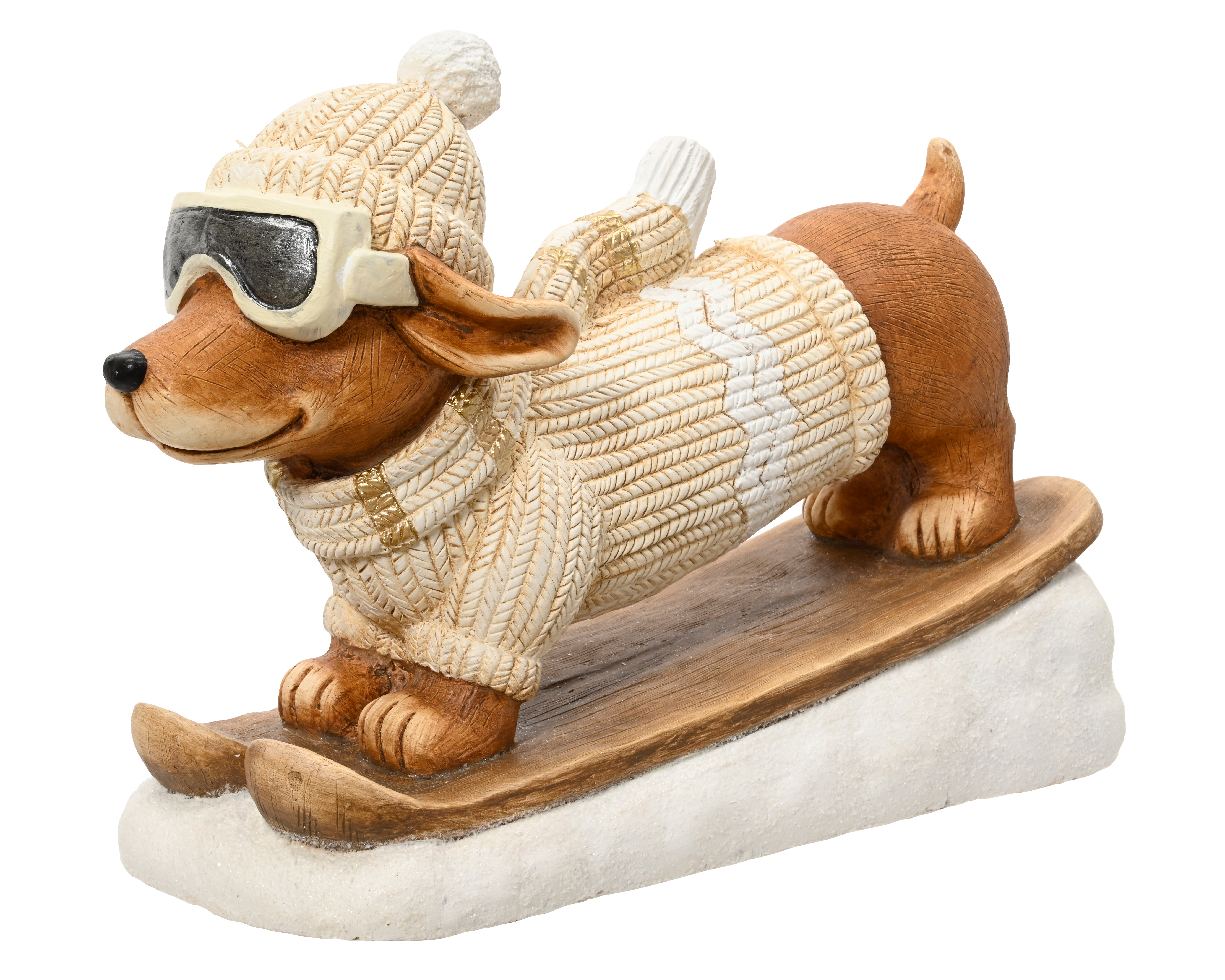 Deko Figur Hund Dackel "Topsi" Magnesia 49,5cm Schlittenhund, Hund, Winterdekoration, Ski, Figur