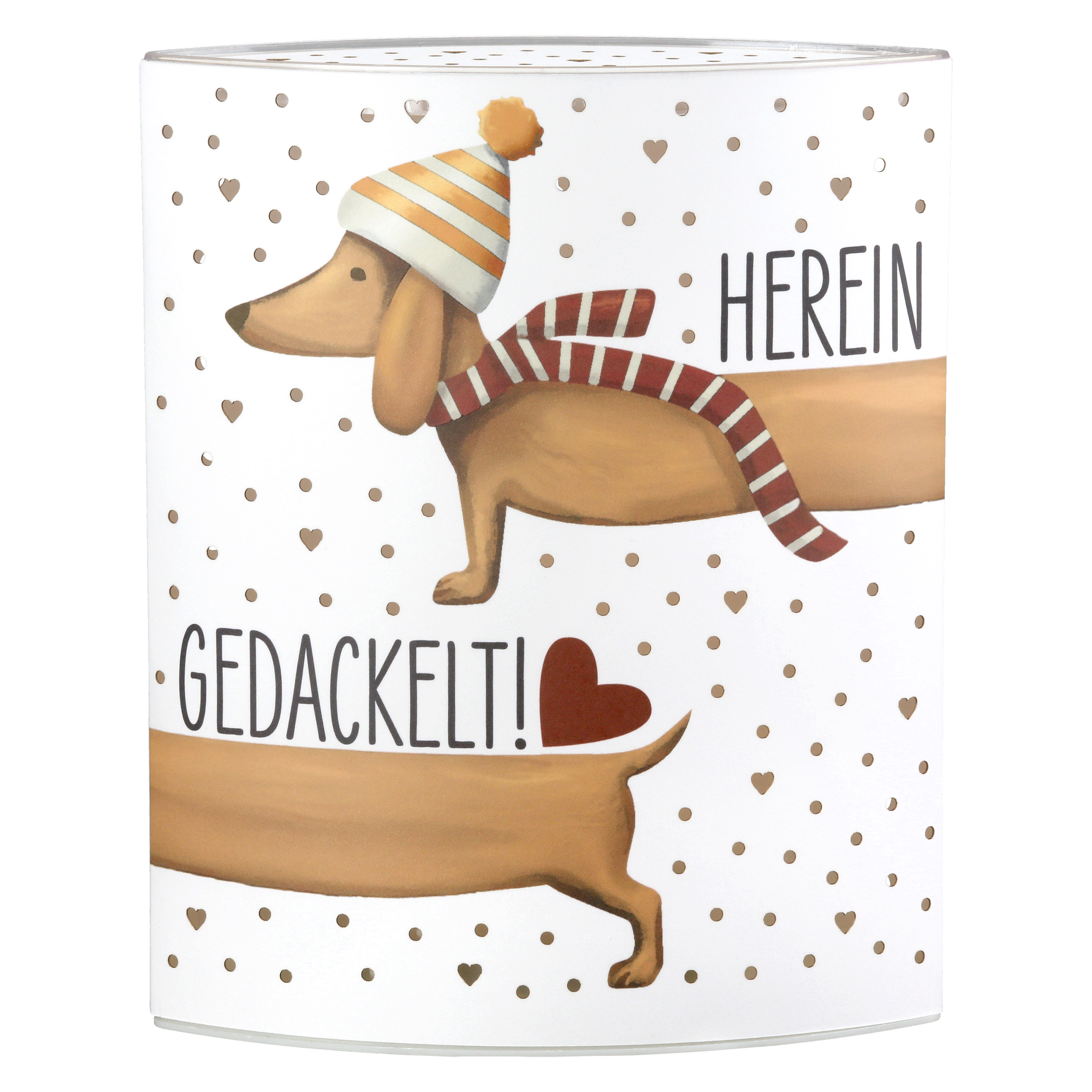 Dekoleuchte Dackel Frieda LED Papier weiß Hund, Winter, Strickmütze, Schal, Gedackelt