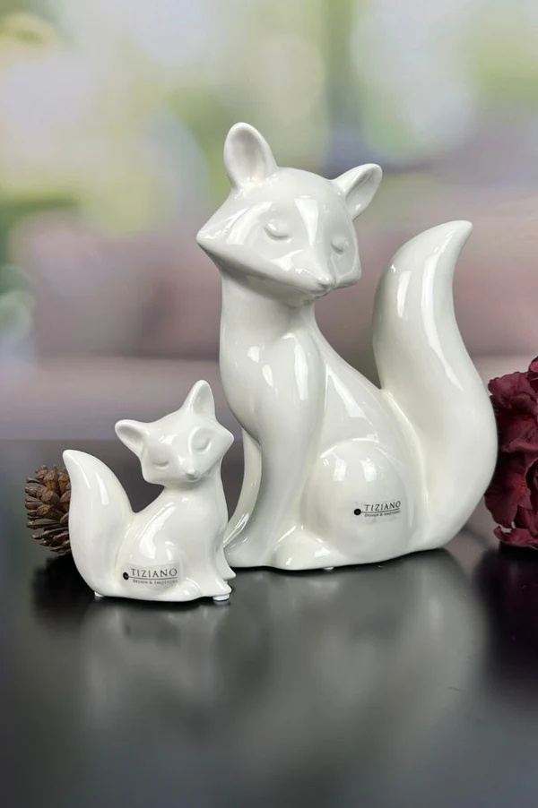 Fuchskind Roxy sitzend 10cm cremeweiß 陶瓷狐狸, 白色小狐狸, 狐狸摆件, 家居饰品, 动物造型