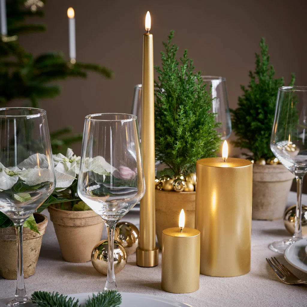 kerzen, goldfarben, tischdeko, weihnachtsdeko, glasware