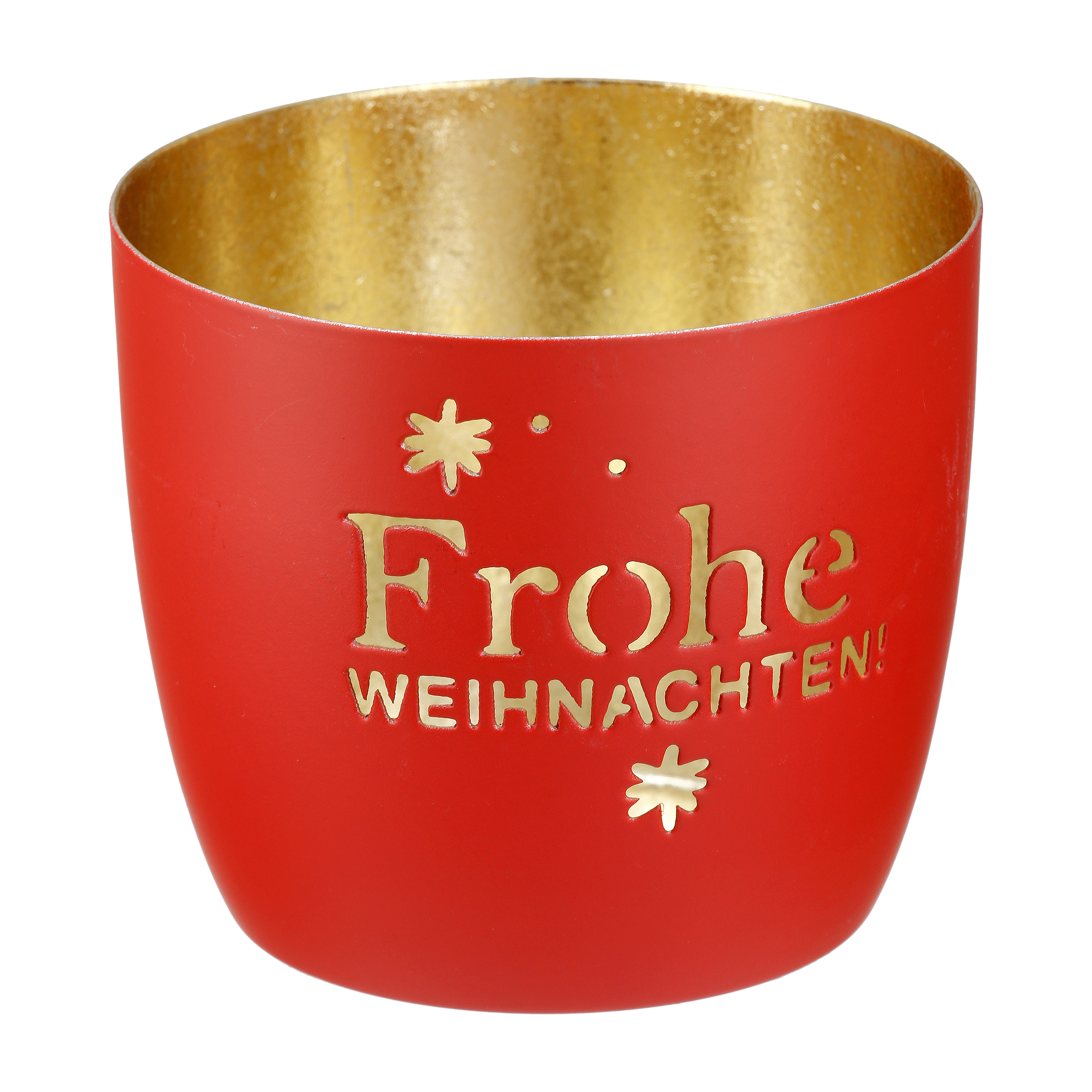 Windlicht Frohe Weihnachten Metall rot 9cm Pokal, Gold, Glas
