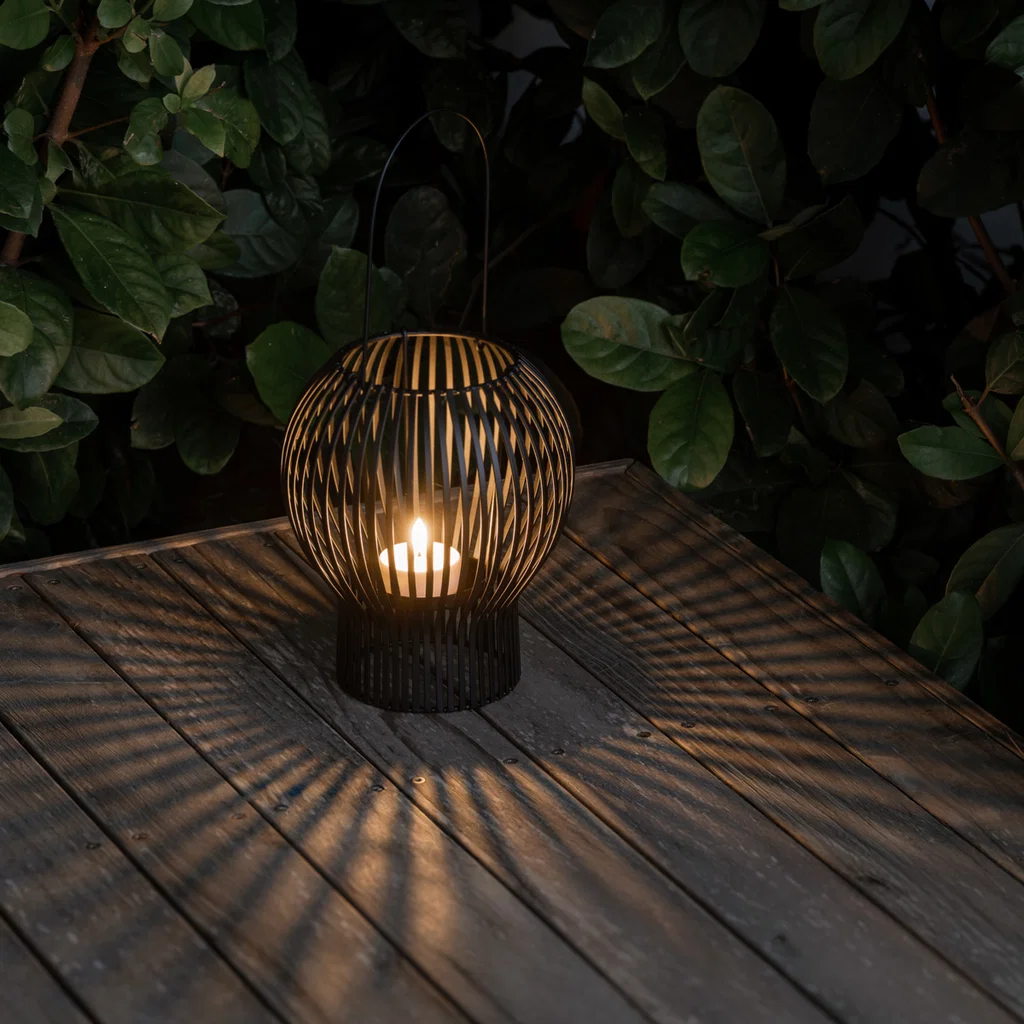 Upside Down Lantern von Piffany, Outdoor, Medium, Schwarz Lampion, Laterne, LED-Lampe, Tischlampe, Gartenbeleuchtung