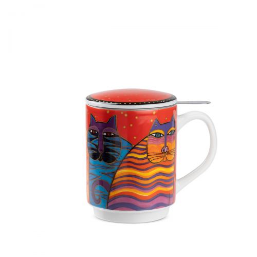 Teetassen-Set mit Deckel und Teesieb - Fantastic Felines rot Pokal, Getränk, Kaffee, Kaffeetasse