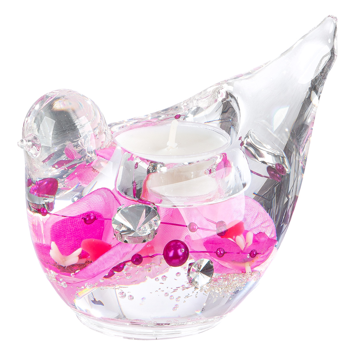 Dreamlight Teelichtleuchter Vogel - Pink Orchid Teelichthalter, Glasdekoration, Schwanenform, Rosenzauber, Pink-Design