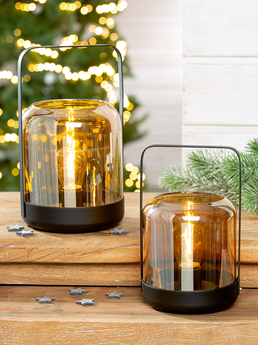 Windlicht Bright Braun LED Glas 20cm Windlicht Bright Braun LED Glas 20cm