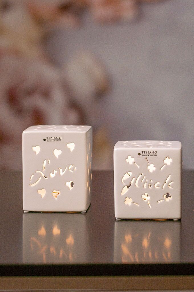 Würfel Tuardo 9cm Liebe LED creme