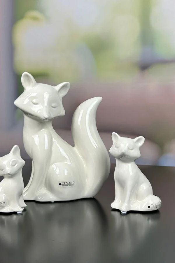 Katzenskulptur, Keramikfigur, weiße Glasur, Wohnaccessoire, Katzenset