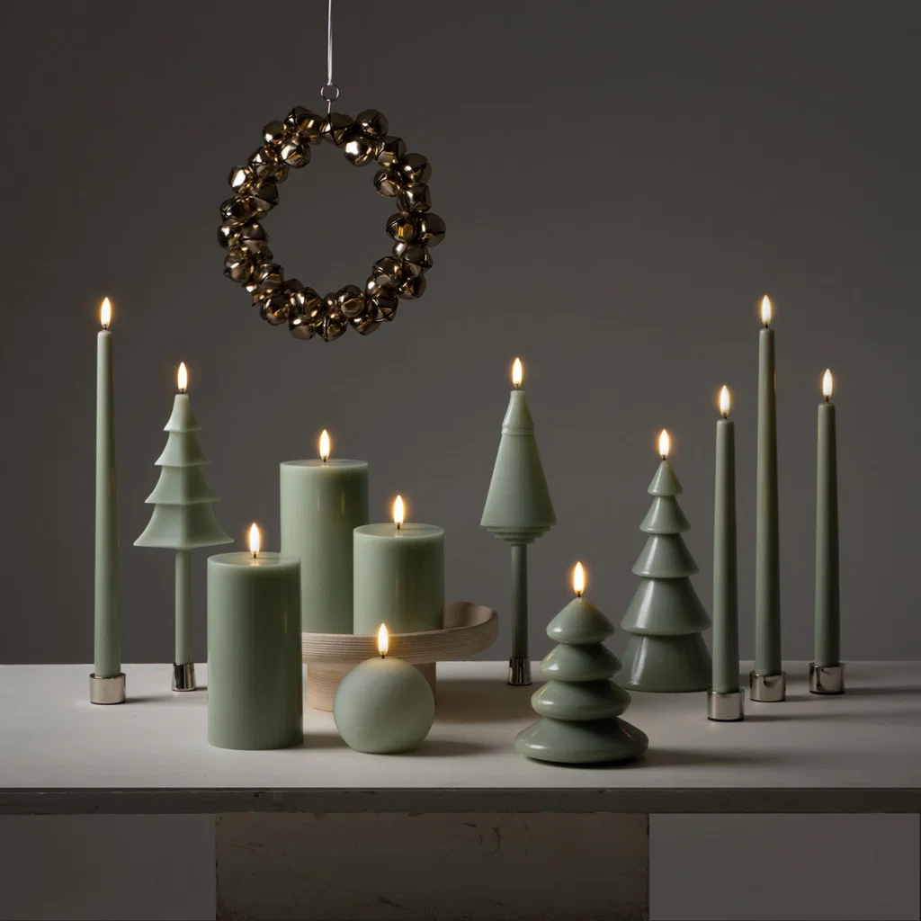 Piffany LED Stumpenkerze Sage Green glatt 7,8x10cm Adventskranz, Kerzen, Dekoration, Grün, Kreiselement