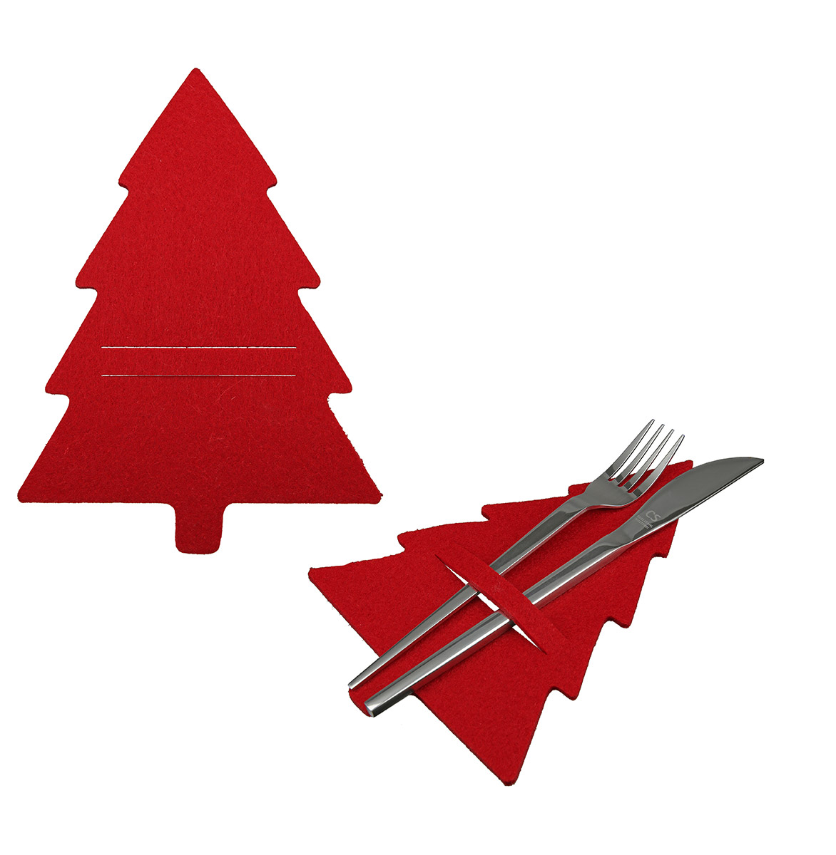 Bestecktasche Tannenbaum Filz rot Besteck, Gabel, Waffe