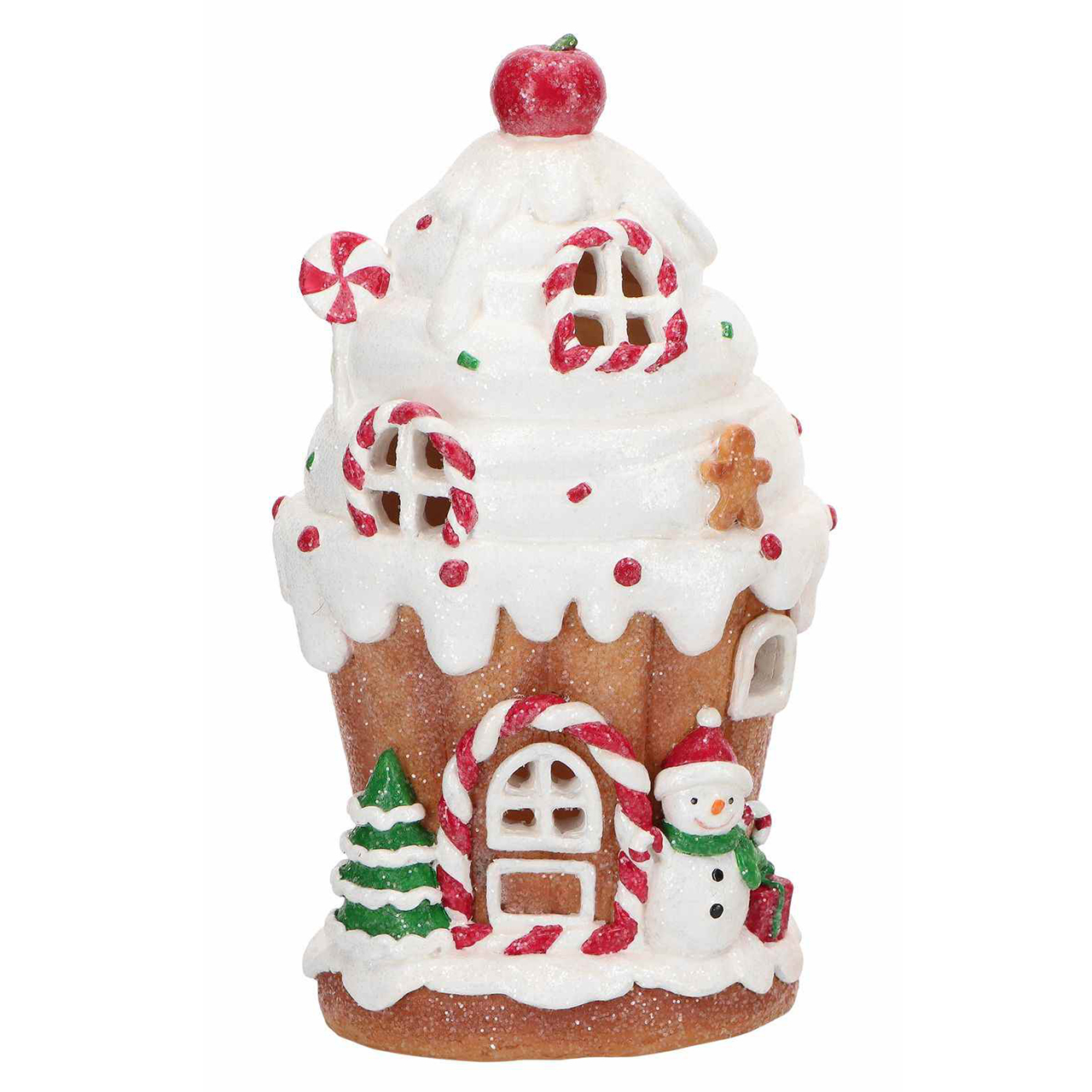 Gingerbread House mit Schneemann LED 20cm Sahne, Zuckerguss, Süßigkeiten, Geburtstagstorte, Eiscreme