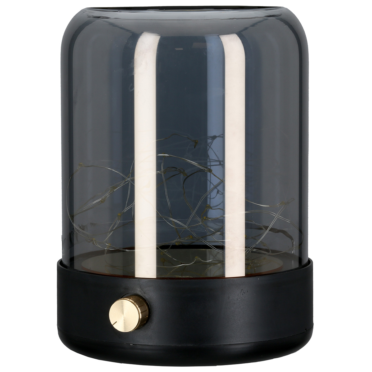 Windlicht Brightshine Silber LED Glas 22cm Lampe, Tischlampe, Glasdome, LED-Röhre, Schwarzer Sockel