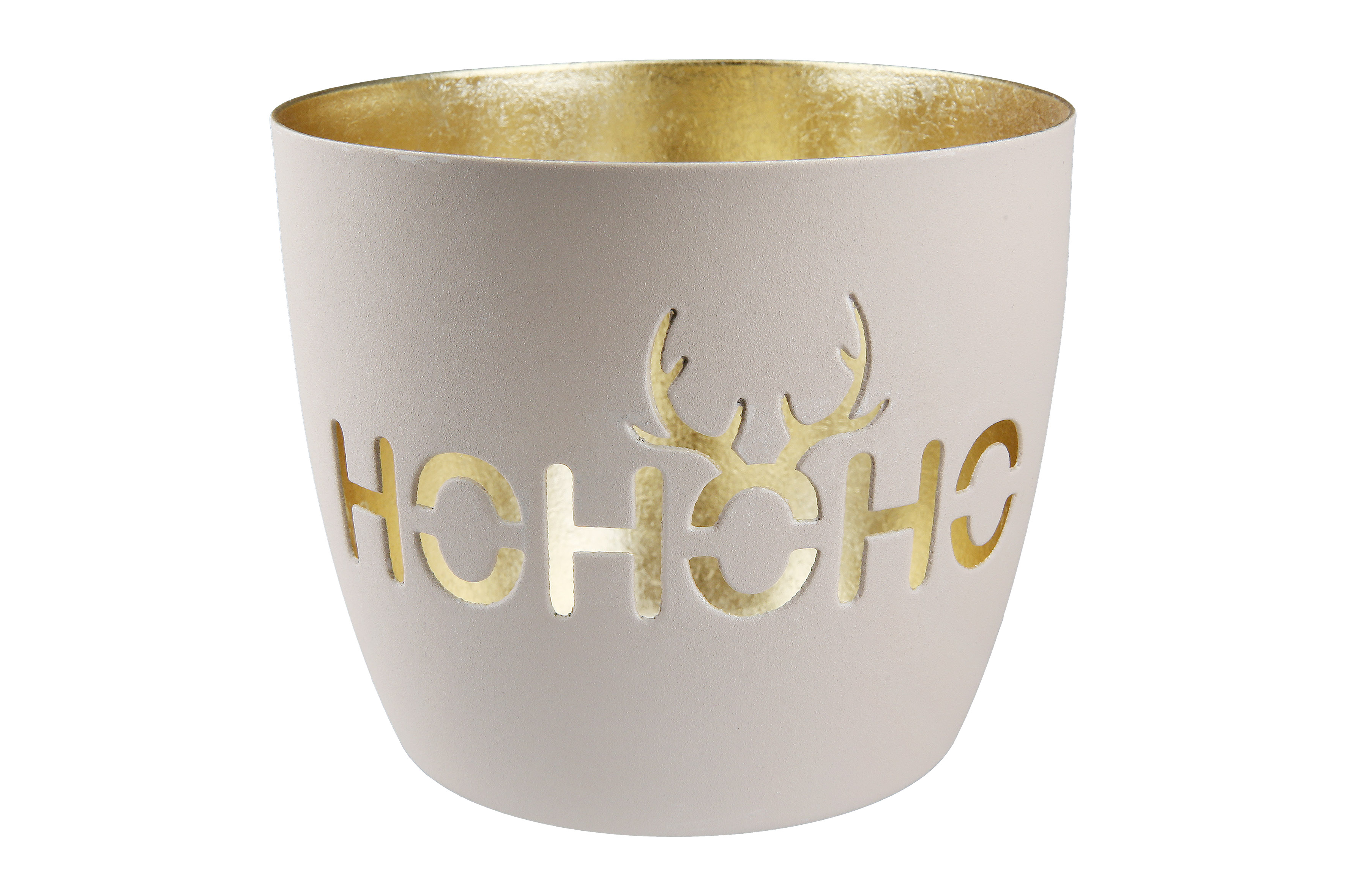 Windlicht HoHoHo Metall beige 9cm Pokal
