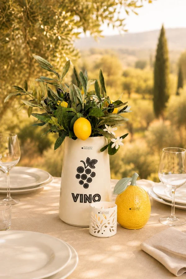 Weinkühler Torello "Vino" cremeweiß Zitrone, Vase, Olivenzweige, Tischdeko, Orangenfrucht