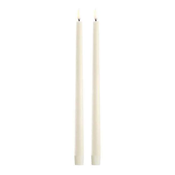 Stabkerzen, cremeweiß, geriffelte Kerzenenden, 2er-Set