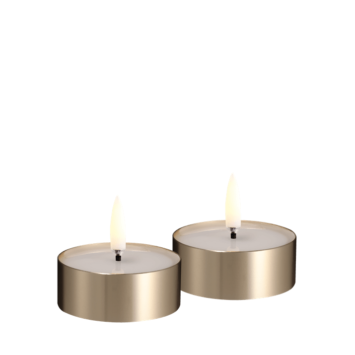 Piffany LED Melted Maxi Teelicht 2er Set, 6,3x2,3cm, Messingoptik Teelichter, Kerzen, LED-Teelichter, goldfarben, duo Teelichter