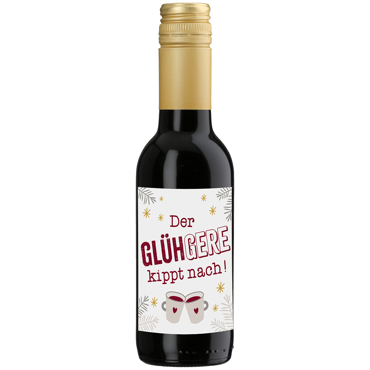 Glühwein im Fläschchen - Der Glühgere kippt nach Wein, Rotwein, 200ml, Label, Kleines Flaschenformat