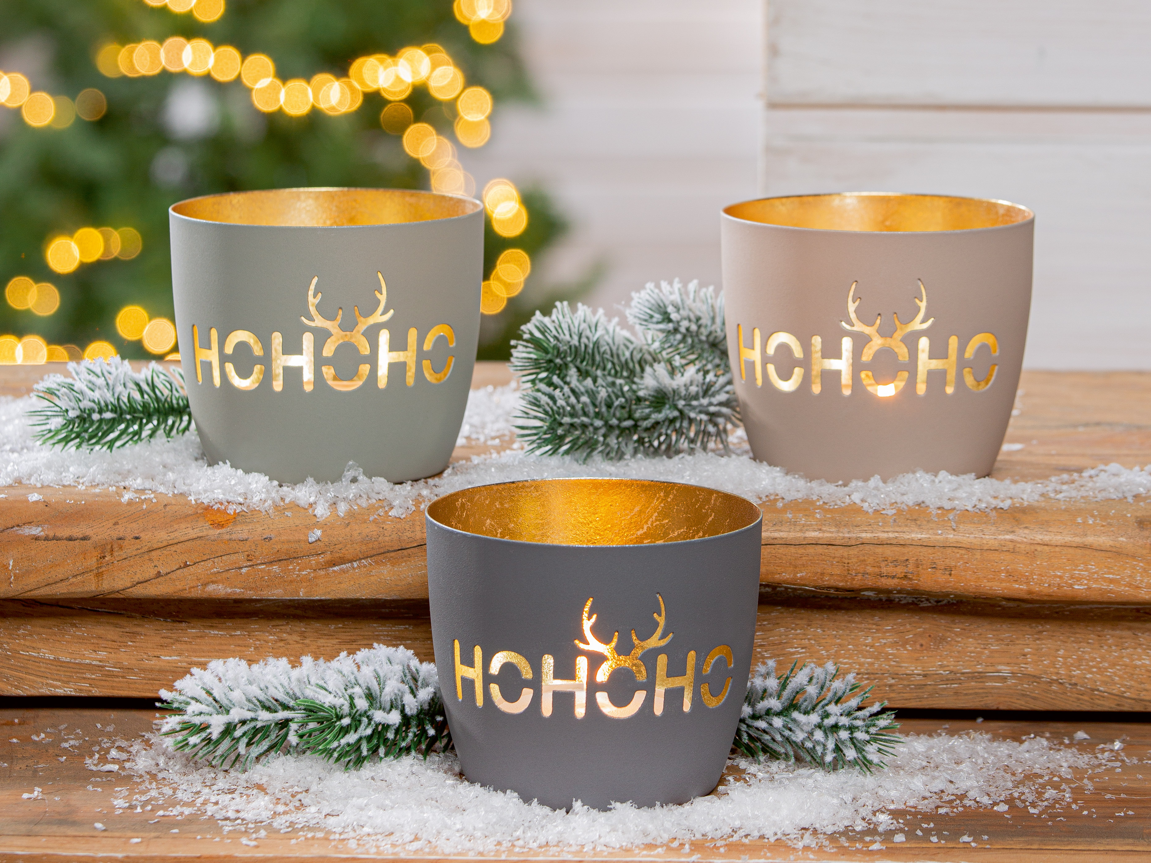 Windlicht HoHoHo Metall beige 9cm Pokal, Getränk, Kaffee, Kaffeetasse