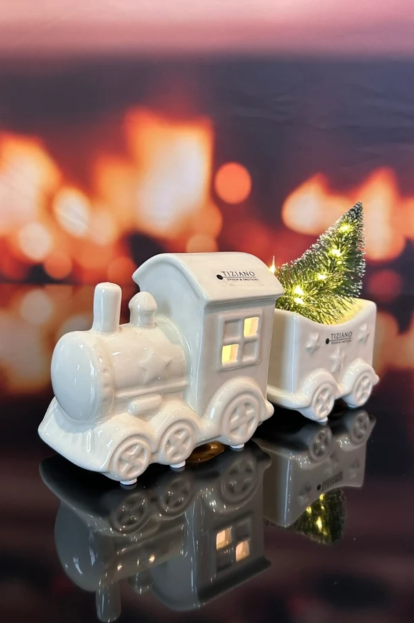 Deko Zug Lukas 4tlg LED cremeweiß Schmuckbahn, Miniatur- Zug, Keramik, Weihnachtsdeko, Türstopper?