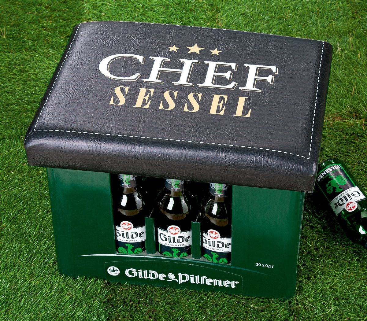 Sitzpolster "Chef Sessel" schwarz Bier, Flasche, Bier-Flasche, Schnaps, Lagerbier