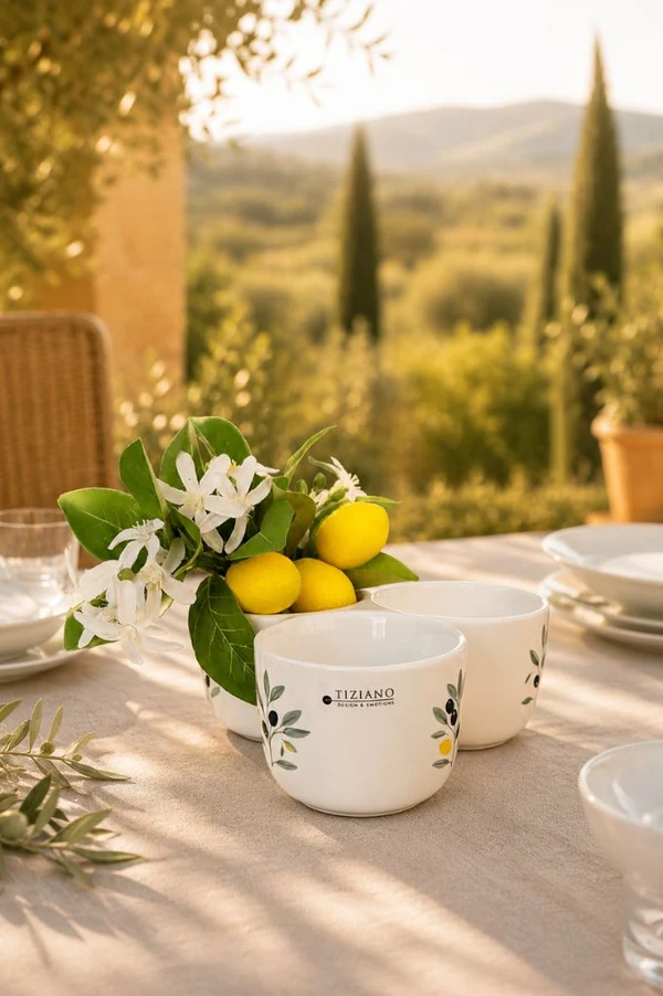 Trio Schale Oleana 17cm cremeweiß rund Tassen, Tonka, Tiziano, Porzellan, Blumenmuster