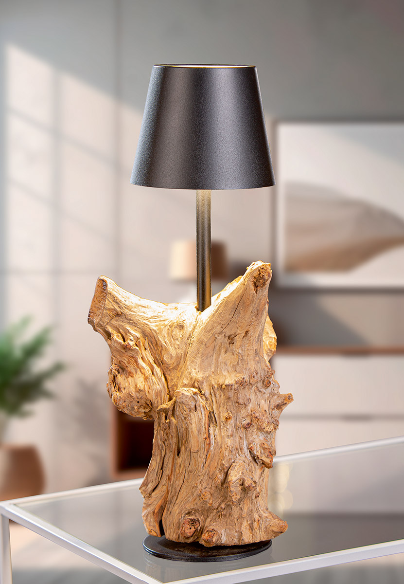 LED Tischleuchte USB Holz & Metall schwarz