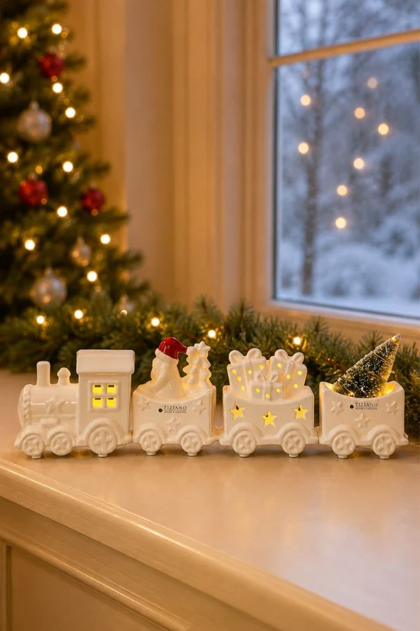 Weihnachtsdeko, Lichterzug, Weihnachtsbahn, Schneetafel, Kerzenleuchter-Set