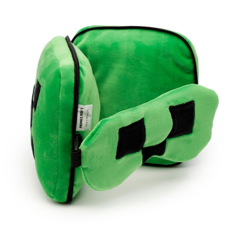 Relaxeazzz Minecraft Creeper Plüsch Reisekissen & Schlafmaske
