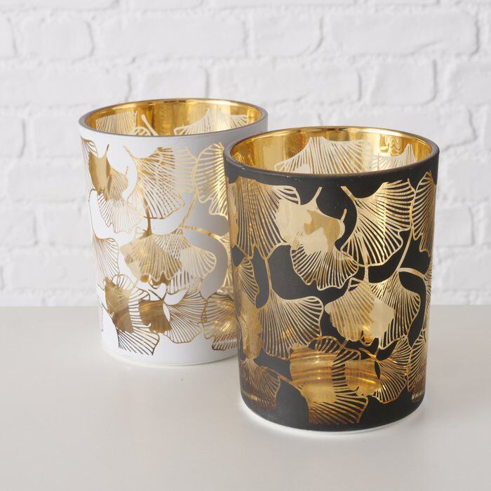 Windlicht Gingko 13cm weiß