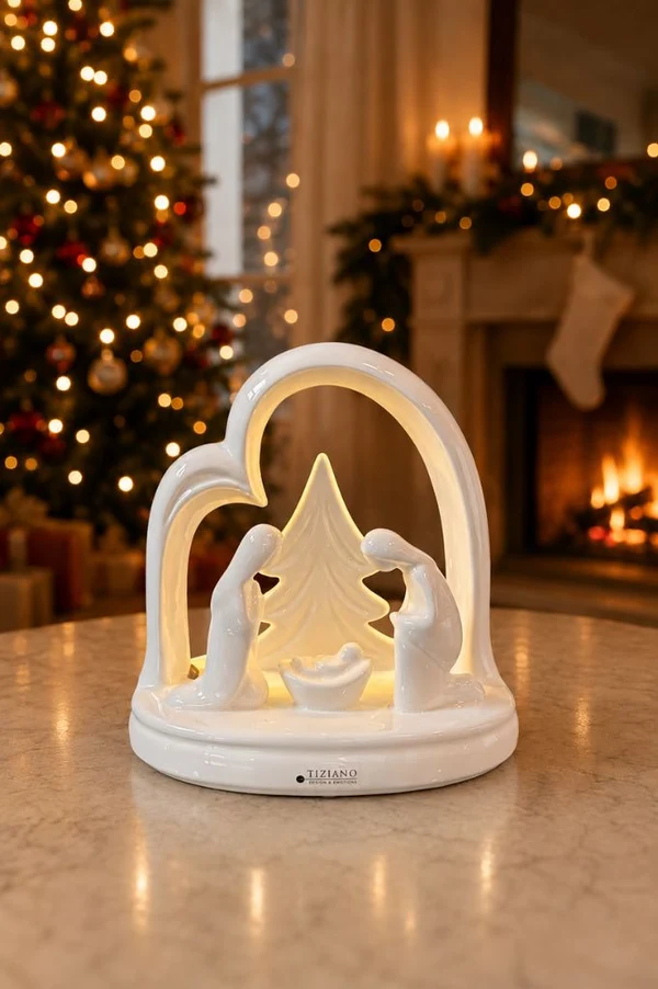 Krippe Santo Natale LED oval Weihnachtsdekoration, Figuren-Set, Schnee-Kerzenhalter, Weihnachtsbaum, Ceramic Ornament