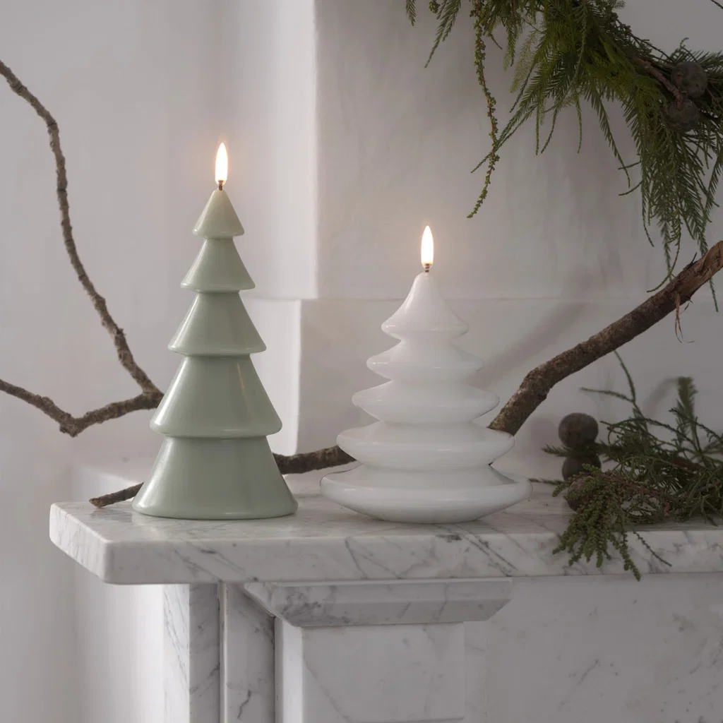 LED Kerze Christmas Tree Nordic White glatt 11x13cm kerze, weihnachtsdeko, baumkerzen, porzellan, grün weiß