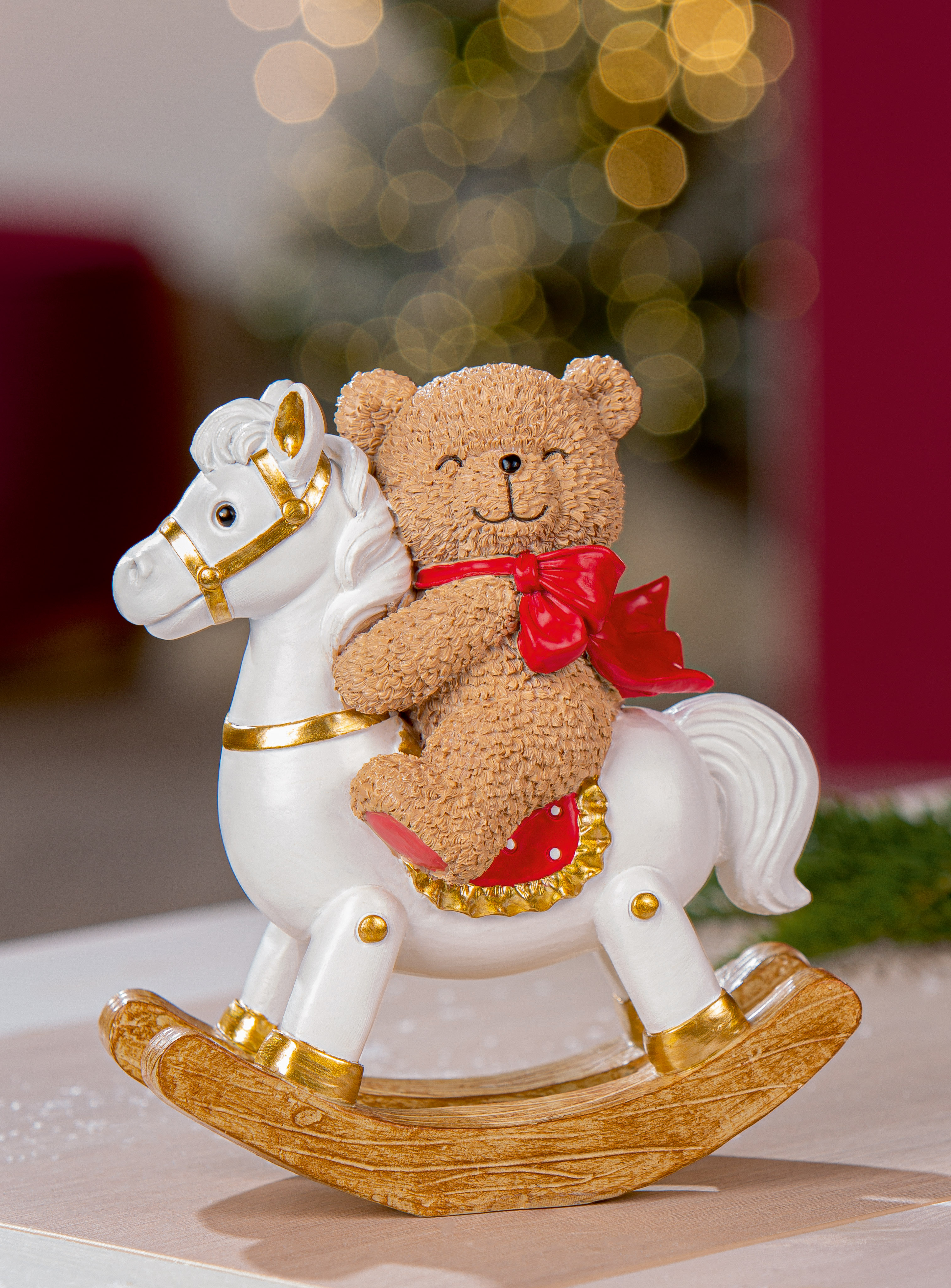 Deko Figur Yulebär Schaukelpferd 17,5cm Spielzeug, Teddybär, Hochzeits-/Karussellpferd, Rösschen/Schaukelpferd, Weihnachtsdeko